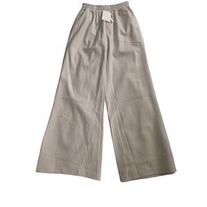 Milio Milano Pants Womens Small Beige Faux Leather Elastic Waist Wide Leg Italy